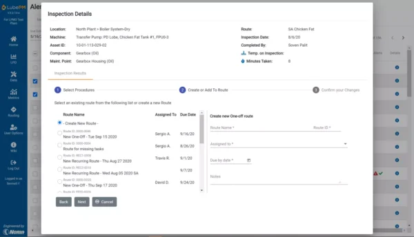 Example of scheduling an inspection in LubePM